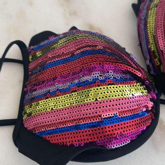 Victoria Secret sequin multi color bathing suit top sz 34B string closures - Picture 4 of 7